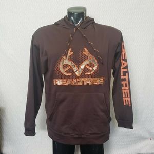Mens Realtree Grid Sweatshirt Hoodie Brown Orange M L